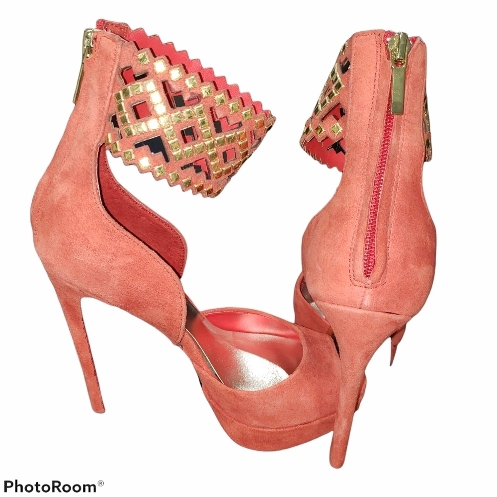 Bebe red and Gold statement stiletto heels size  6